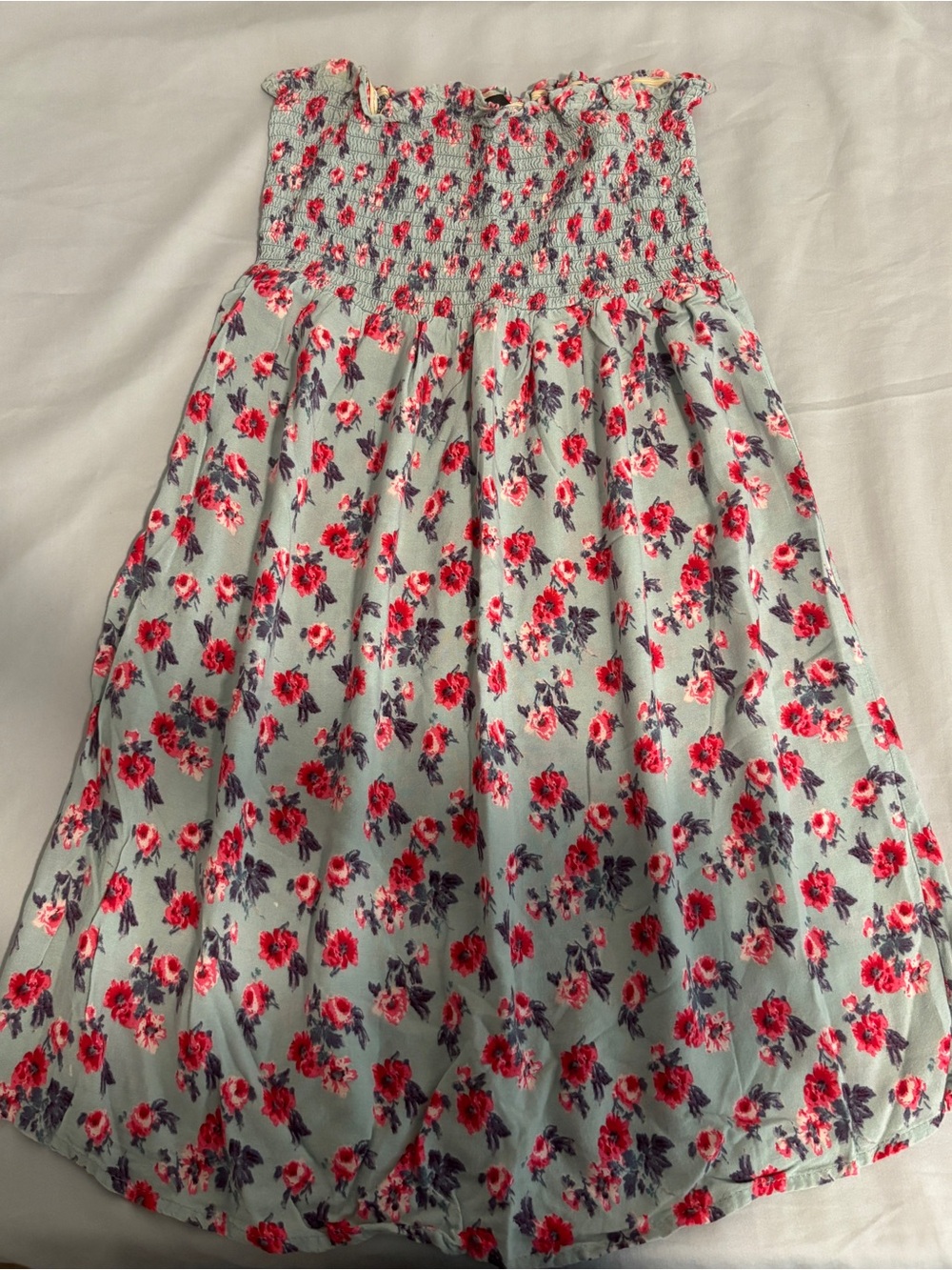 Wet Seal Blue Floral Smocked Strapless Mini Dress - Picture 1 of 3